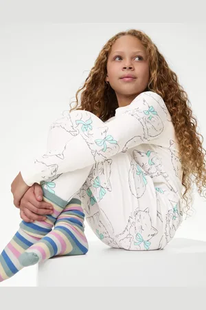 Marks & Spencer Girls Pure Cotton Cat Print Pyjamas (1-14 Yrs) - 7-8 Y -