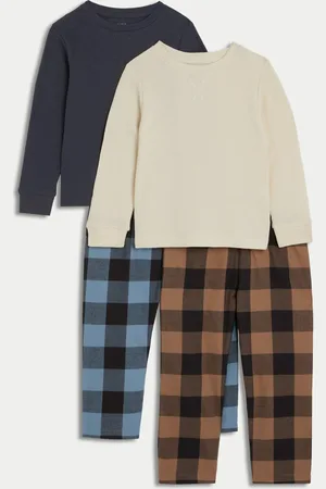 Marks & Spencer Boys 2 Pack Cotton Blend Checked Pyjama Sets (1-15 Yrs) - 6-7 Y -