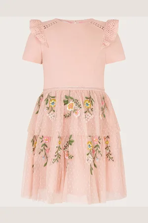 Monsoon Girls Floral Embroidered Tulle Dress (3-13 Yrs) - 7-8 Y -