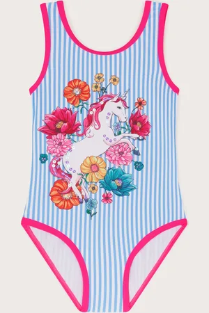 Monsoon Girls Striped Unicorn Swimsuit (3-13 Yrs) - 7-8 Y -