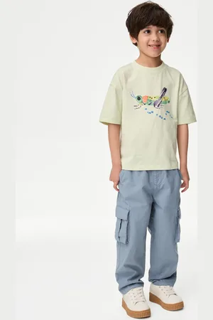 Marks & Spencer Boys Pure Cotton Ripstop Cargo Trousers (2-8 Yrs) - 4-5 Y - Grey Blue