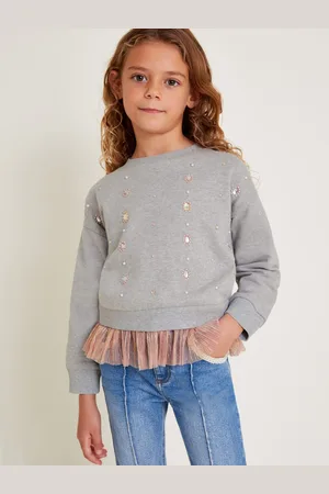Monsoon Girls Pure Cotton Beaded Tulle Trim Sweatshirt (3-15 Yrs) - 9-10Y -