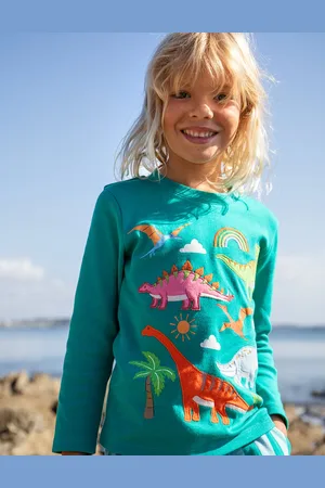 Frugi Boys Pure Cotton Dinosaur Applique Top (0-8 Yrs) - 3-4 Y -