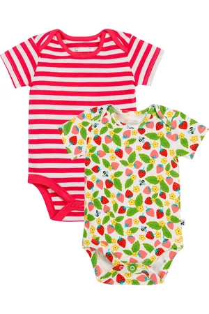 Frugi 2 Pack Pure Cotton Striped & Berry Bodysuits (0-18 Mths) - 3-6M -
