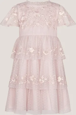 Monsoon Girls Floral Embroidered Christening Dress (0-12 Mths) - 3-6M -