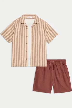 Marks & Spencer Boys 3pc Linen Top & Bottom Outfit (2-8 Yrs) - 4-5 Y -