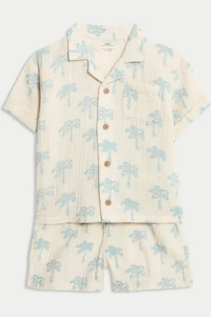 Marks & Spencer Boys 2pc Pure Cotton Palm Tree Top & Bottom Outfit (0 Mths - 6 Yrs) - 4-5Y -