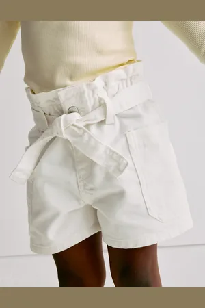 Marks & Spencer Girls Pure Cotton Denim Paper Bag Shorts (2-8 Yrs) - 3-4 Y - Neutral
