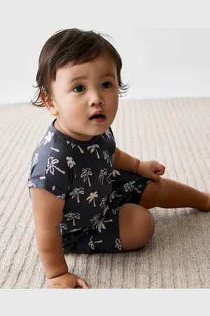 Marks & Spencer Boys Pure Cotton Palm Tree Romper (0-3 Yrs) - 12-18 -