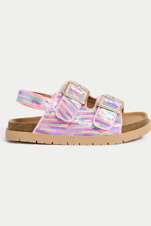 Marks & Spencer Kids Shimmer Footbed Sandals (4 Small-2 Large) - 2 LSTD - Pink Mix