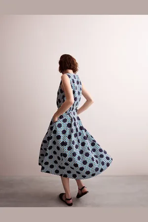 Jaeger Cotton Blend Gingham Spot Print Midi Dress - 12 -