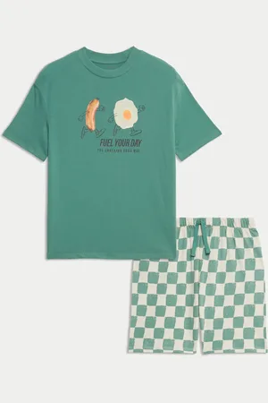 Marks & Spencer Boys Pure Cotton Breakfast Graphic Short Pyjamas (6-16 Yrs) - 15-16 -