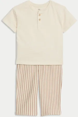 Marks & Spencer Boys 2pc Pure Cotton Striped Top & Bottom Outfit (0-6 Yrs) - 12-18 -