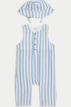 Marks & Spencer Boys 2pc Pure Cotton Blue Striped Romper Outfit (0-3 Yrs) - 2-3Y -