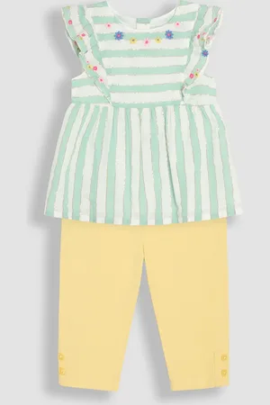 JoJo Maman Bébé Girls 2pc Cotton Rich Floral Top & Bottom Outfit (6 Mths - 5 Yrs) - 6-12M -
