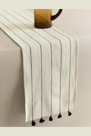 Marks & Spencer Pure Cotton Striped Tassel Table Runner -
