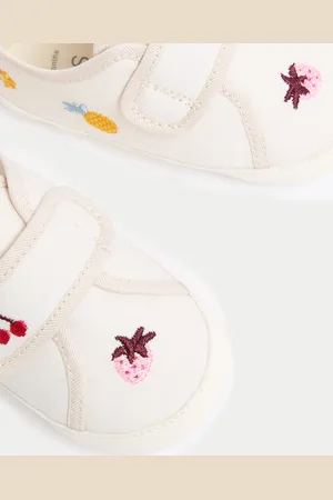 Marks & Spencer Baby T-Bar Embroidered Pram Shoes (0-18 Mths) - 3-6 M - Ecru Mix