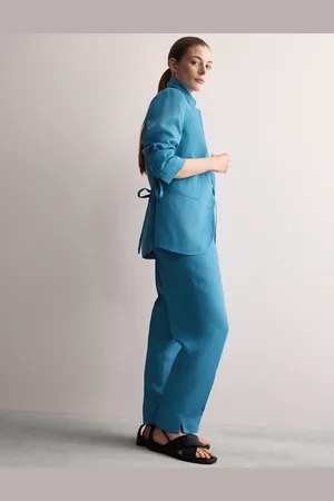 Jaeger Pure Linen Tie Detail Tapered Trousers - 10 -
