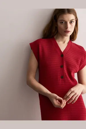 Jaeger Cotton Blend Knitted V-Neck Midi Dress -