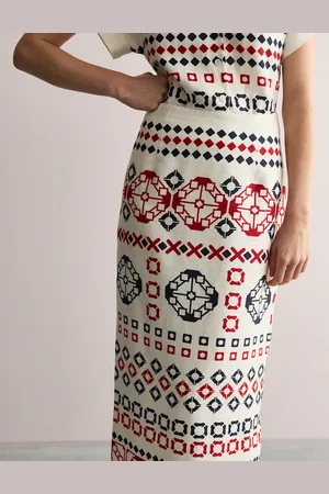 Jaeger Pure Linen Geometric Midi Column Skirt - 14 -