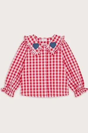 Monsoon Girls Pure Cotton Gingham Heart Collar Shirt (3-13 Yrs) - 9-10Y -