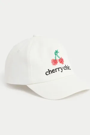 Marks & Spencer Kids Pure Cotton Slogan Baseball Cap (3-13 Yrs) - 6-13Y - Ivory