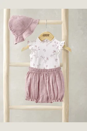 Mamas & Papas Girls 3pc Pure Cotton Floral Top & Bottom Outfit (0-12 Mths) - 6-9 M -