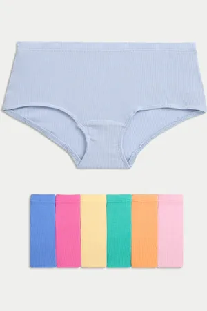Marks & Spencer Girls 7pk Cotton Rich Ribbed Shorts (5-16 Yrs) - 6-7 Y -