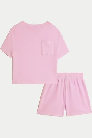 Marks & Spencer Cotton Blend Waffle Pyjamas (12 Mths-16 Yrs) - 7-8 Y - Bright Pink Mix