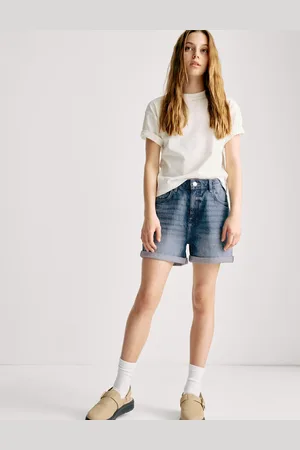 Marks & Spencer Girls Mom Pure Cotton Denim Shorts (6-16 Yrs) - 10-11 - Mid Blue