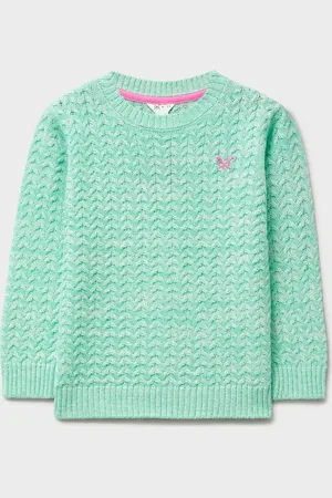 J.Crew Girls Cotton Blend Cable Knit Jumper (3-12 Yrs) - 5-6 Y - Mint