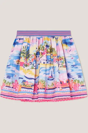 Monsoon Girls Tropical Print Floral Appliqué Skirt (3-13 Yrs) - 7-8 Y -