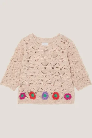 Monsoon Girls Pure Cotton Flower Appliqué Jumper (3-13 Yrs) - 7-8 Y -