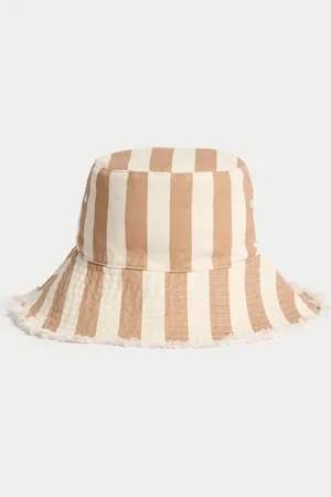 Marks & Spencer Kids Pure Cotton Striped Wide Brim Bucket Hat (1-13 Yrs) - 6-10y - Neutral