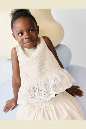 Marks & Spencer Girls Pure Cotton Shirred Top (2-10 Yrs) - 7-8 Y - Ecru