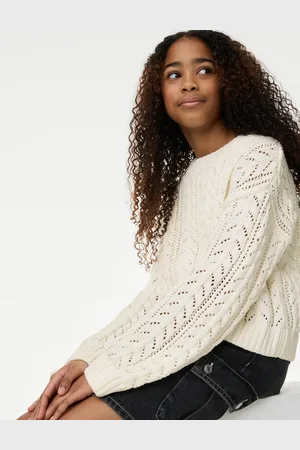 Marks & Spencer Girls Cotton Rich Sparkly Jumper (2-16 Yrs) - 10-11 - Ecru