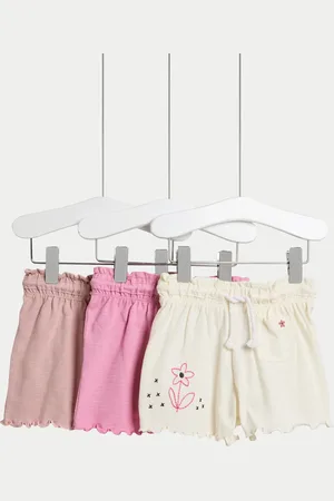 Marks & Spencer Girls 3pk Pure Cotton Jersey Floral Embroidery Shorts (0 Mths-3 Yrs) - 18-24 -