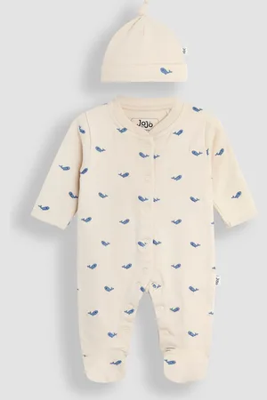 JoJo Maman Bébé Boys 2pc Pure Cotton Sleepsuit And Hat Outfit (0-12 Mths) - 0-3 M -