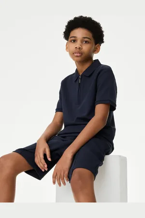 Marks & Spencer Boys Cotton Rich Top & Bottom Outfit (6-16 Yrs) - 13-14 - Navy