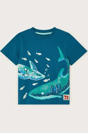 Monsoon Girls Pure Cotton Shark T-Shirt (1-10 Yrs) - 7-8 Y -