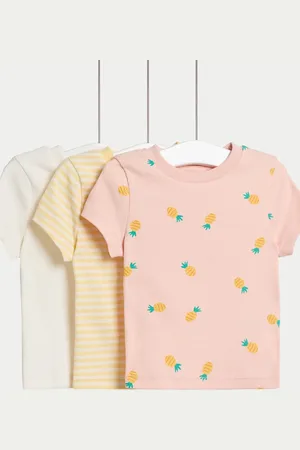 Marks & Spencer Girls 3pk Cotton Rich Ribbed T-Shirts (2-8 Yrs) - 3-4 Y -