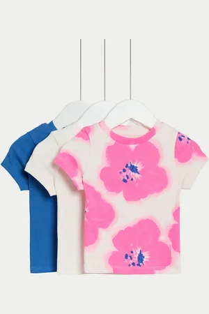 Marks & Spencer Girls 3pk Cotton Rich Floral T-Shirts (2-8 Yrs) - 3-4 Y -
