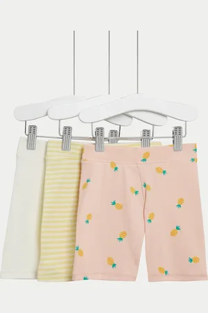 Marks & Spencer Girls 3pk Cotton Rich Ribbed Cycling Shorts (2-8 Yrs) - 3-4 Y -