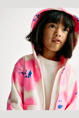 Marks & Spencer Girls Cotton Rich Hibiscus Print Zip Hoodie (2-8 Yrs) - 3-4 Y -