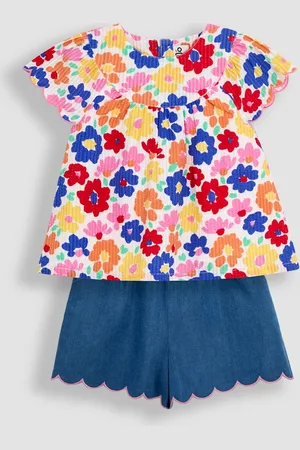 JoJo Maman Bébé Girls 2pc Floral Blouse & Shorts Set (6 Mths-5 Yrs) - 2-3 Y -