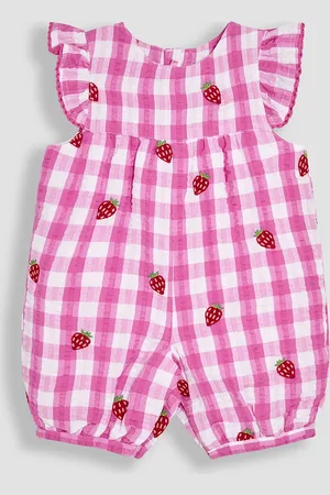 JoJo Maman Bébé Girls Pure Cotton Strawberry Gingham Romper (0-24 Mths) - 3-6M -