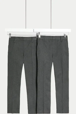 Marks & Spencer 2 Pack Boys Regular Leg School Trousers (2-18 Yrs) - 15-16 - Grey