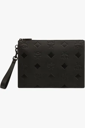 MCM Aren Wristlet Zip Pouch in Maxi Monogram Leather