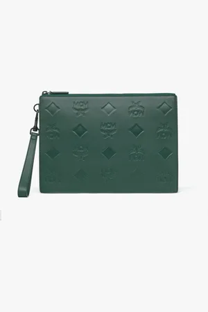 MCM Aren Wristlet Zip Pouch in Maxi Monogram Leather