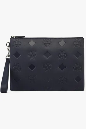 MCM Aren Wristlet Zip Pouch in Maxi Monogram Leather